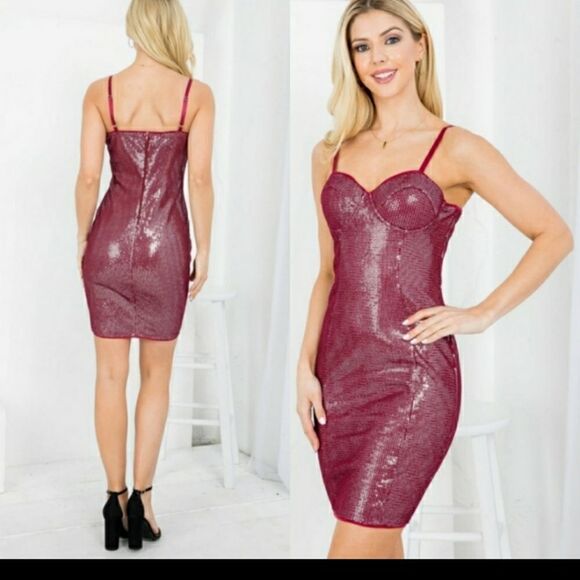 Red Sequin Mini Dress Size L 8-10 NWT - Picture 2 of 3